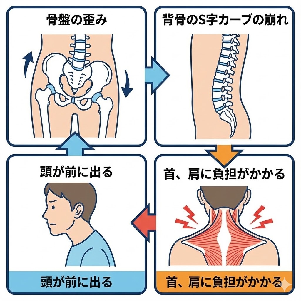 歪み　ストレートネック　ねこ背