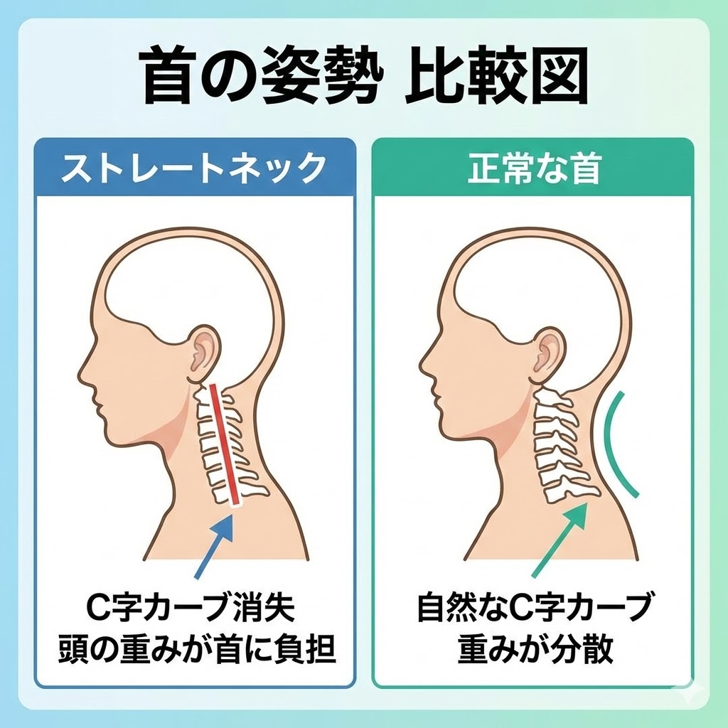 スマホ首　ストレートネック　と正常な首の図
